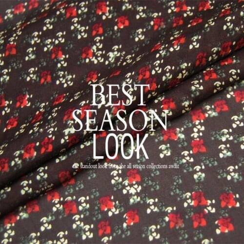 LEO&LIN Dark brown bottom 100% silk small floral chiffon dress spring summer Baotou cloth (1 meter)