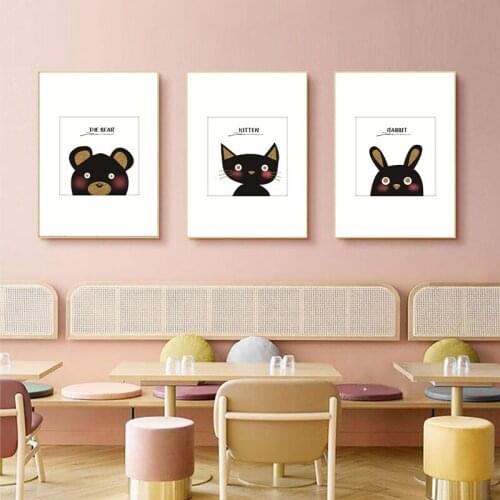 Nordic modern simple cartoon small animal poster mural childrens room living room canvas decorative picture printing