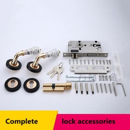 Modern simple fashion gold balck Magnetic mute indoor solid wooden door lock Printed ceramic bedroom kitchen handle lock