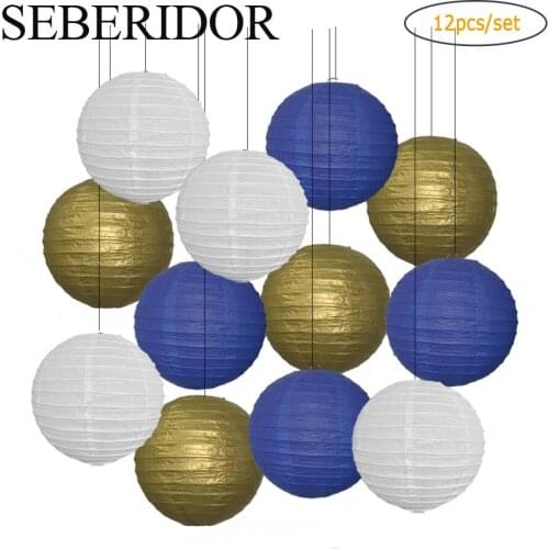Wedding Ceremony Party Favor 8" 10" 12" 14" 16" Gold Royal Blue White Round Paper Ball Lantern Baby Girl Boy Baptism Decor