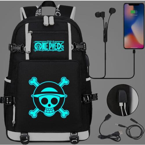 Luminous Anime One Piece Luffy USB Boy Girl School Bag Large Capacity Teenagers Students Schoolbags Women Men Travel Backpack