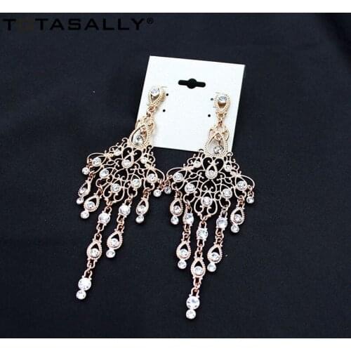 TOTASALLY New Arrival Fashion Golden Alloy Luxury crystal Pendant Earrings Womens party show dangle Earrings Jewelry pendientes