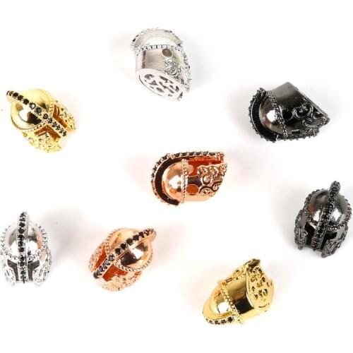 Vintage Copper Crystal Round Beads Antique Gold Knight Helmet Beads DIY Spacer Charm Beads fit Men Bracelet for Jewelry Making
