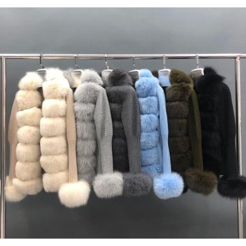 Knitted Fox Fur Sweater For Women Ladies Slim Fleece Winter Coat Cashmere Warmer Wool Clothing