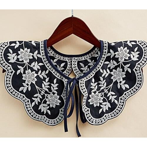 Embroidery Floral False Fake Collar Lace-Up Ribbon Big Shawl Necklace Capelet 649C