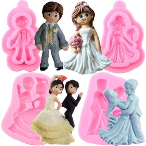 Bridegroom Bride Dancer Silicone Mold DIY Wedding Cake Decorating Tools Fondant Molds Resin Clay Candy Chocolate Gumpaste Mould