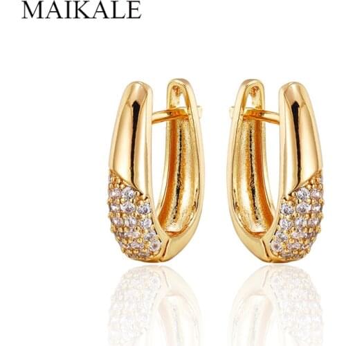 MAIKALE New Fashion U-shape Geometric Earrings Inlay AAA Zirconia Gold Silver Color Small Stud Earrings for Women Korean Jewelry