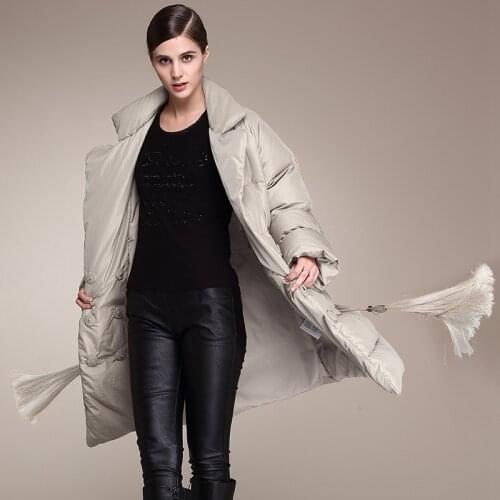 Elifashion Plus Size Women Down Jacket New Thick White Duck Down Womens Autumn And Winter Mid-length Lapel Fashion Down Jacket