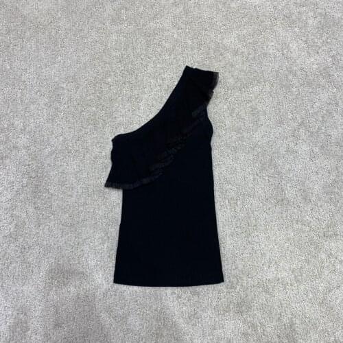 Women Pullover One Shoulder Summer Solid Knitted Ruffles Slim Stunning High Street Chic Fashion Top Quality S