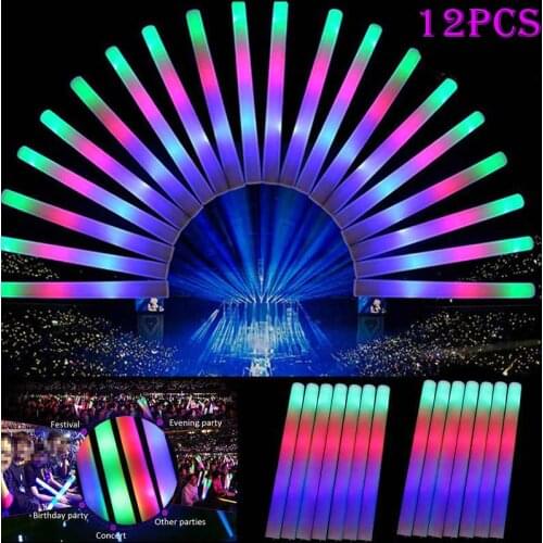 1/4/12pcs Light Up LED Foam Stick Wands Rally Rave Cheer Batons Party Flashing Glow Stick