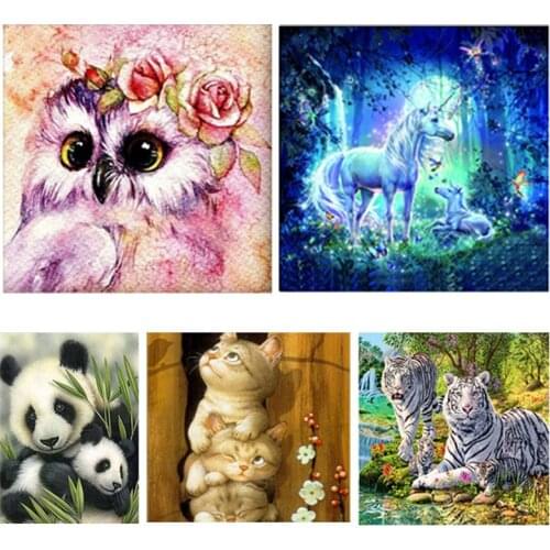 1 Set Cute Cartoon Animal Diamond Painting 30*30cm Living Room Bedroom Accessories Kids Gift DIY Round Diamond