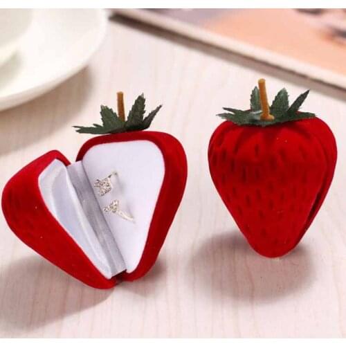 1 PCS Red Strawberry Box Form Velvet Ring Storage Case Jewelry Box Ring Protector Flocking Gift Box Hot Selling