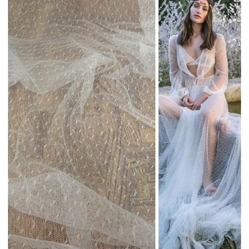 10 Yards Off white soft small polka dots Mess Tulle Wedding bridal dress gown Veil Fabric DIY dress cloth sewing material fabric