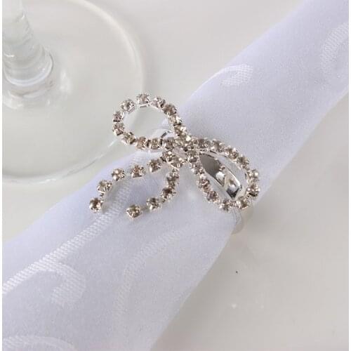 100pcs/lot Silver rhinestone bow napkin ring Alloy napkin buckle Serviette Holder wedding wedding party decoration