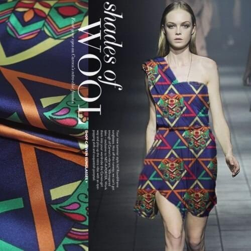 105cm wide 95% silk & 5% lycra multicolour digital print blue elastic silk satin fabric