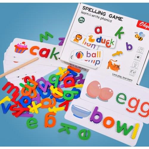 2021 Baby 26 English Alphabet Cards Wooden Writing Spelling Word Game Puzzle Blocks Kids Learning Educational Toys for Children