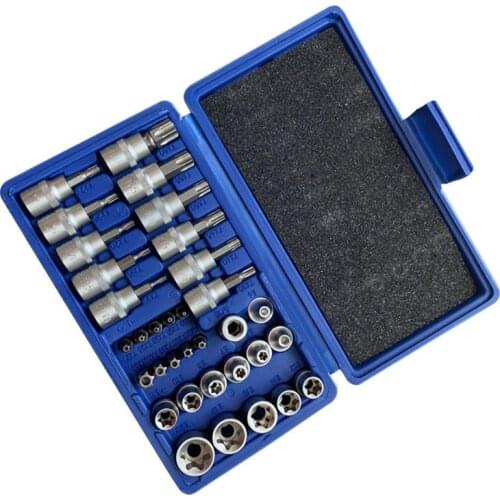 34Pcs Bits Socket Set Chrome Vanadium Steel Press Batch Sleeve Star E Type Screwdriver Socket Torx Bits Drill Holes Tool