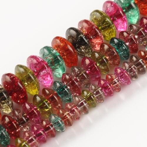 6/8/10mm Colourful Cracked Crystal Spacer Bead Tourmaline Color Flat Round Loose Quartz Beads For DIY Jewelry Making Accessories