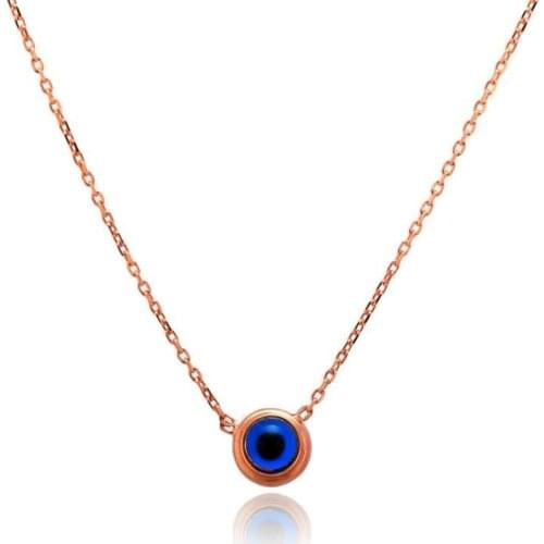 925 Sterling Silver Rose Plated Women Necklace with Evil Eye Design