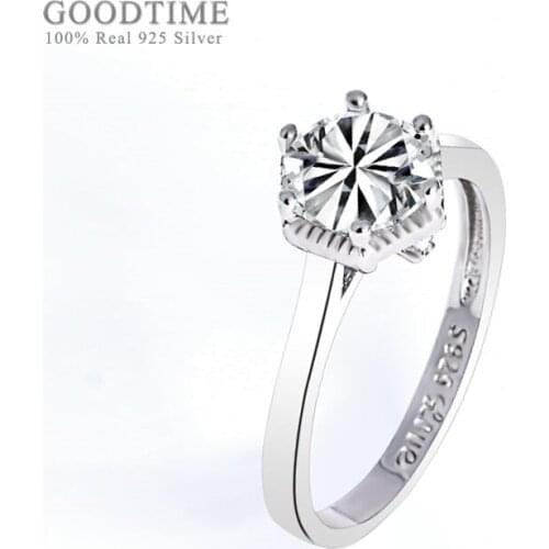 Noble Women Wedding Rings 100% 925 Sterling Silver Ring Jewelry Accessories Six-claw Ring Simulation Drill 1 Carat Couple Ring
