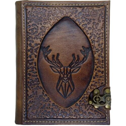 Deer Figured Antique Leather Notebook 512 pages, 14cm x 18cm size Easy To Use High Quality With Fashionable Design