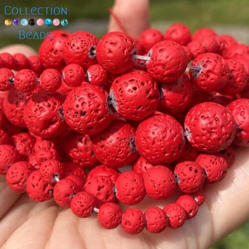 Natural Stone Red Volcanic Rock Lava Round Spacer Loose Beads For DIY Jewelry Making Necklace Bracelet Accessories 4-10mm 15