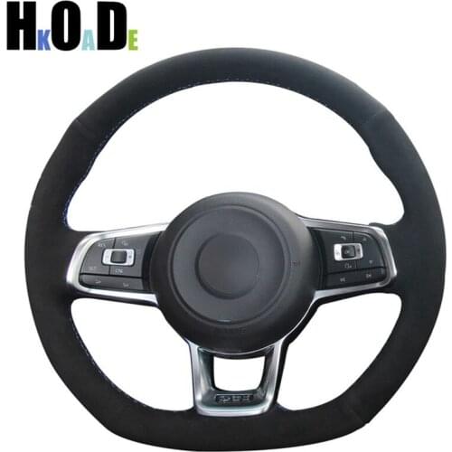 Black Suede Hand-stitched Car Steering Wheel Cover for Volkswagen Golf 7 GTI Golf R MK7 VW Polo GTI Scirocco 2015 2016