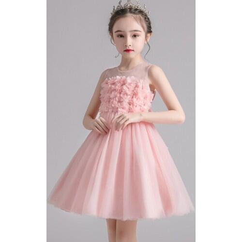 Flower Girls Dresses White Toddler Girls Princess Pink Pageant Floral Sleeveless Summer New Fashion Gown Kids Birthday Outfits