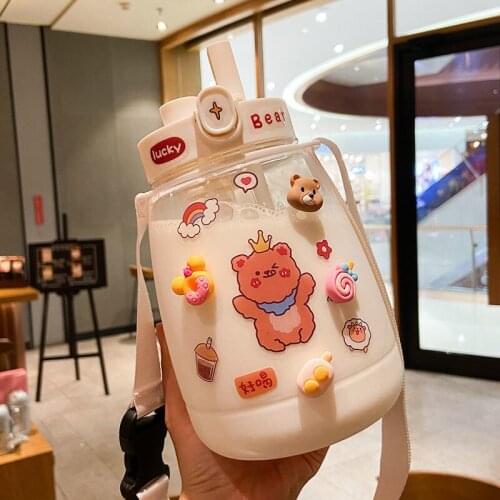 Super Large Capacity Double Drink with Straw Water Bottle Water Bottle Plastic Water Cup Female Korean Version of The Net Red