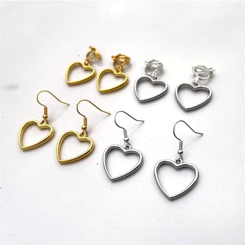 Elegant Silver Color Hollow Heart Drop Earrings For Women Simple Design Unilateral Peach Clip Earring Party Wedding Jewelry A963