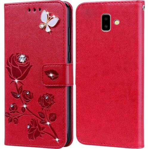 Flip Phone Case Cover for Samsung Galaxy J6 Plus J610F J6 Prime 2018 J600 J600F Diamond Flower Premium Leather Case
