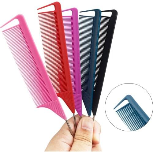 Fine Tooth Comb Metal Pin Tail Anti Static Comb Hair Styling Rat Tail Comb Heat Resistant Professional Hair Tool Barber Supplies