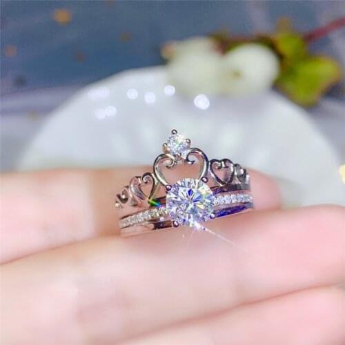 Inbeaut New Arrival Excellent Cut 1 ct D Color Moissanite Crow Ring Set 925 Silver Pass Diamond Test Moissanite Wedding Rings