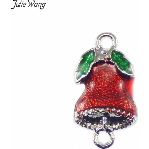 Julie Wang 10pcs Red+Green Christmas Bell Shape Mini Pendants Holiday Tree Decoration Handmade New Year Earring Jewelry Gift