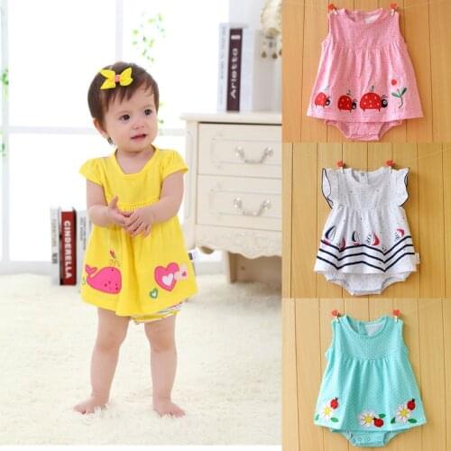 Newborn Baby Girls Bodysuits Infant Summer Short Sleeves Clothes Childrens Cartoon 100% Cotton Clothes Toddler O-neck Jumpsuits