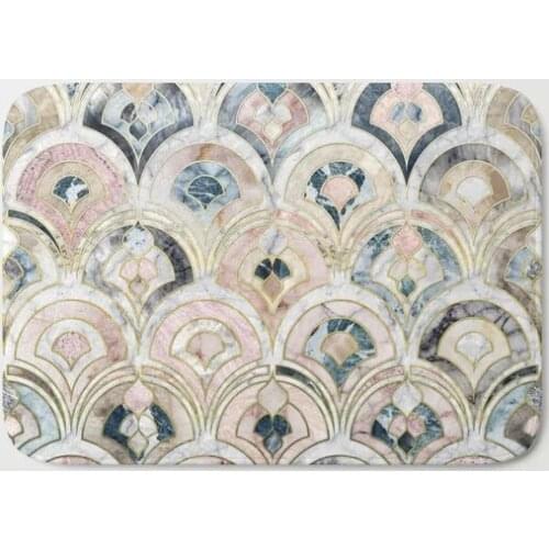 HOT Bathroom Rugs Art Deco Marble Tiles in Soft Pastels Bath Mat Flannel Absorbent Non Slip Doormat Entrance Door Bath Room Mats