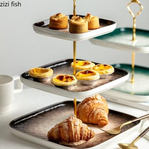 Multi Layer Cake Stand Ceramic Breakfast Plate Fruit Plates Snack Nuts Storage Tray Dessert Dish Dinner Table Food Organizer