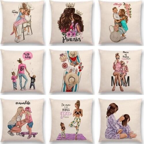 Fashion Super Mama Cushion Cover Mum Linen Throw Pillow Case Mom and Baby Pillow Cover for Sofa Mothers Day Gift Pillowcase