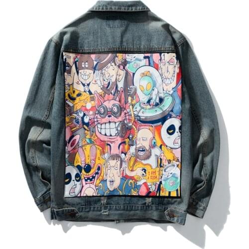 Personality Creative Cartoon Print Denim Clothes Men Jacket Spring And Autumn New Handsome Street Fashion Hip Hop Coats