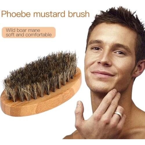 8cm Men Beard Brush Natural Boar Bristle Shaving Comb Face Massage Handmade Yellow Mustache Brush Beauty Care