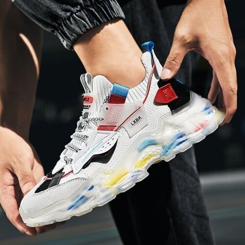 Men Shoes Sneakers Flying Weave Sneakers Men Casual Shoes Colorful Breathable Trendy Reflective Footwear Men Socks Trainers 2021