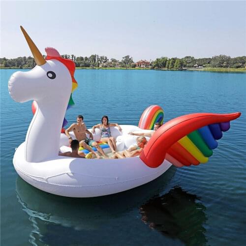 Inflatable Large Unicorn Floating Row Floating Bed PVC Inflatable Boat Mount Water Floating Island Withstand 6 People