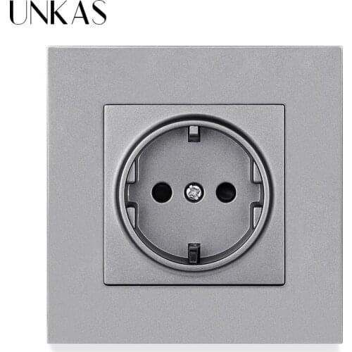 UNKAS PC Plastic Panel Wall Power Socket Grounded 16A EU Standard Electrical Outlet Black White Gold Grey Colorful