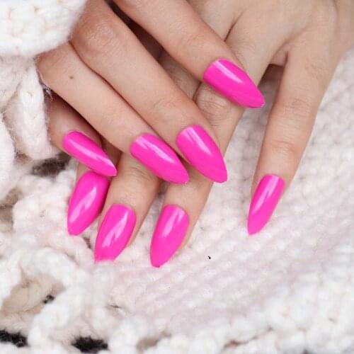 2021 New Fashion Long pointed candy false nails tail tip Nail tablets Rose red C06