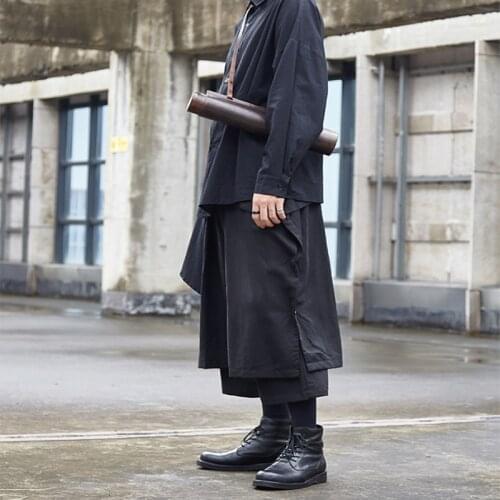 Original design pleated casual wide-leg pants Japanese dark style loose crotch pants men