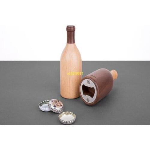 Stainless steel beer opener wooden kitchen bar creative gift