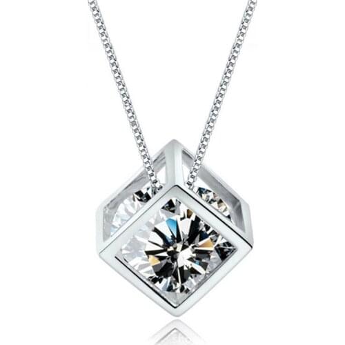 925 Sterling Silver Love Magic cube Zircon Pendant Necklace With 45cm Box Chain Necklace Jewelry For Women S-N76
