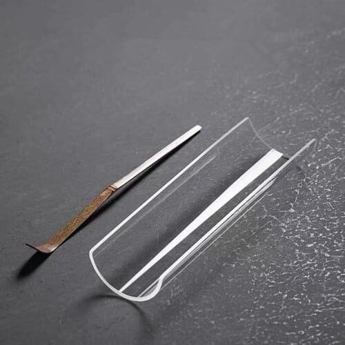 Transparent Glass Tea Spoon Bamboo Tea Stick Spoon Two-Piece Set Tea Holder Kung Fu Tea Set Tea Ceremony Utensils Tea Shovel