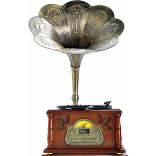 Retro gramophone, antique vinyl record player, European classical art record player, living room, nostalgic loudspeaker