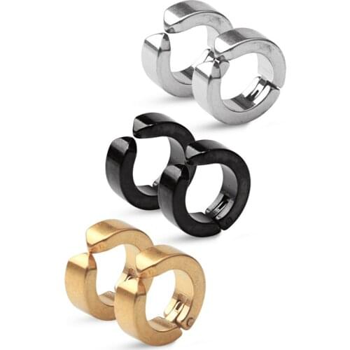 2Pcs Unisex Ear Clip Non Piercing Earrings For Women Men Fake Circle Hoop Earring Pop Punk Rock Style Fashion Jewelry Ear Cuff